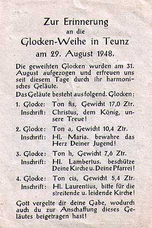 Glockenweihe 1948 St. Lambert Teunz